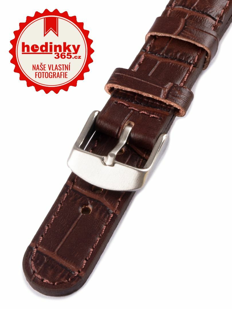 Unisex kožený tmavě hnědý řemínek k hodinkám W-080-B 22 mm
