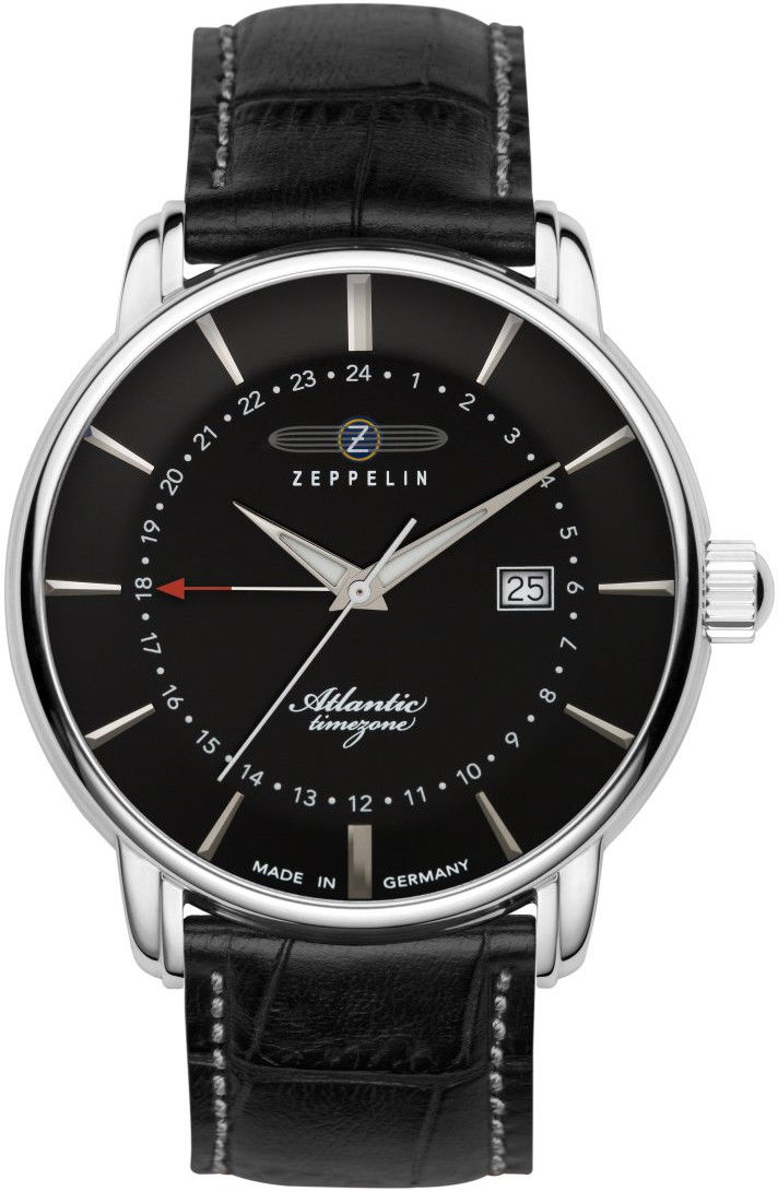 Zeppelin Atlantic 8442: Orologio Uomo Quarzo GMT, Cinturino In Pelle, Secondo Fuso Orario