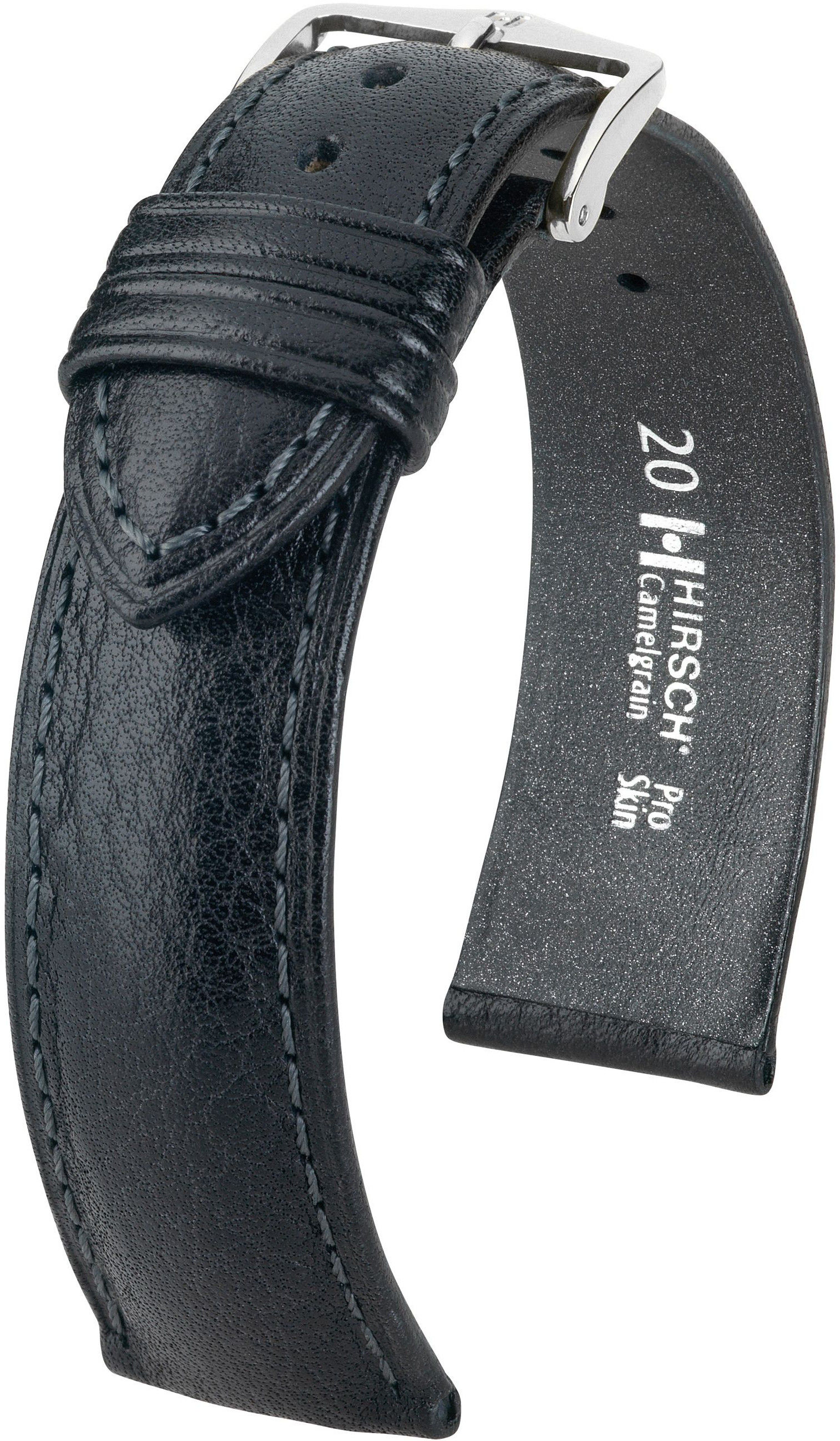Černý kožený řemínek Hirsch Camelgrain L 01009050-2 (Teletina) 20 mm