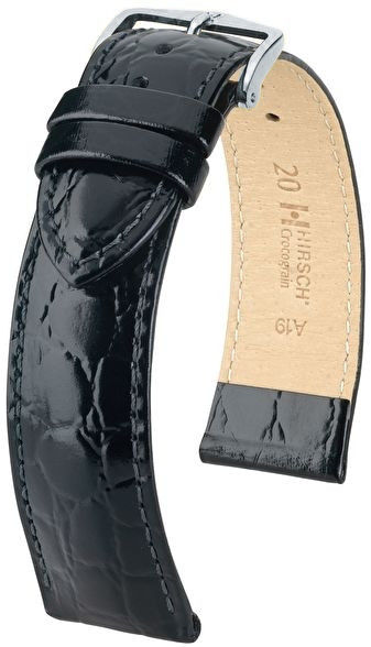Černý kožený řemínek Hirsch Crocograin L 12322850-2 (Teletina) 20 mm