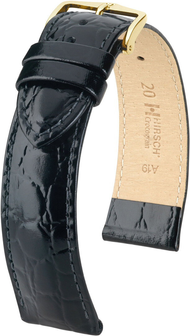 Černý kožený řemínek Hirsch Crocograin L 12322850-1 (Teletina) 17 mm