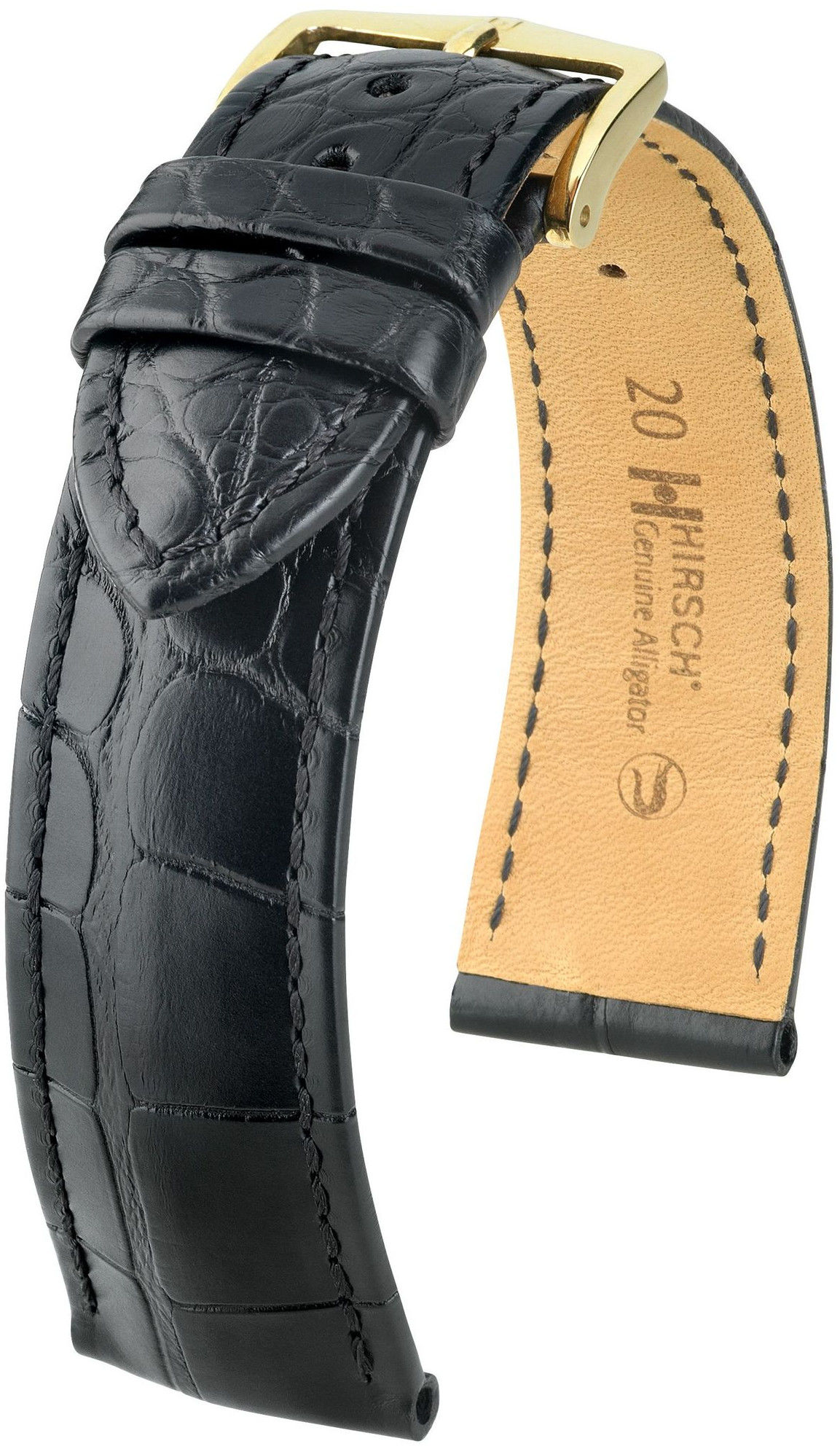Černý kožený řemínek Hirsch Genuine Alligator L 10220759-1 (Aligátoří kůže) 19 mm