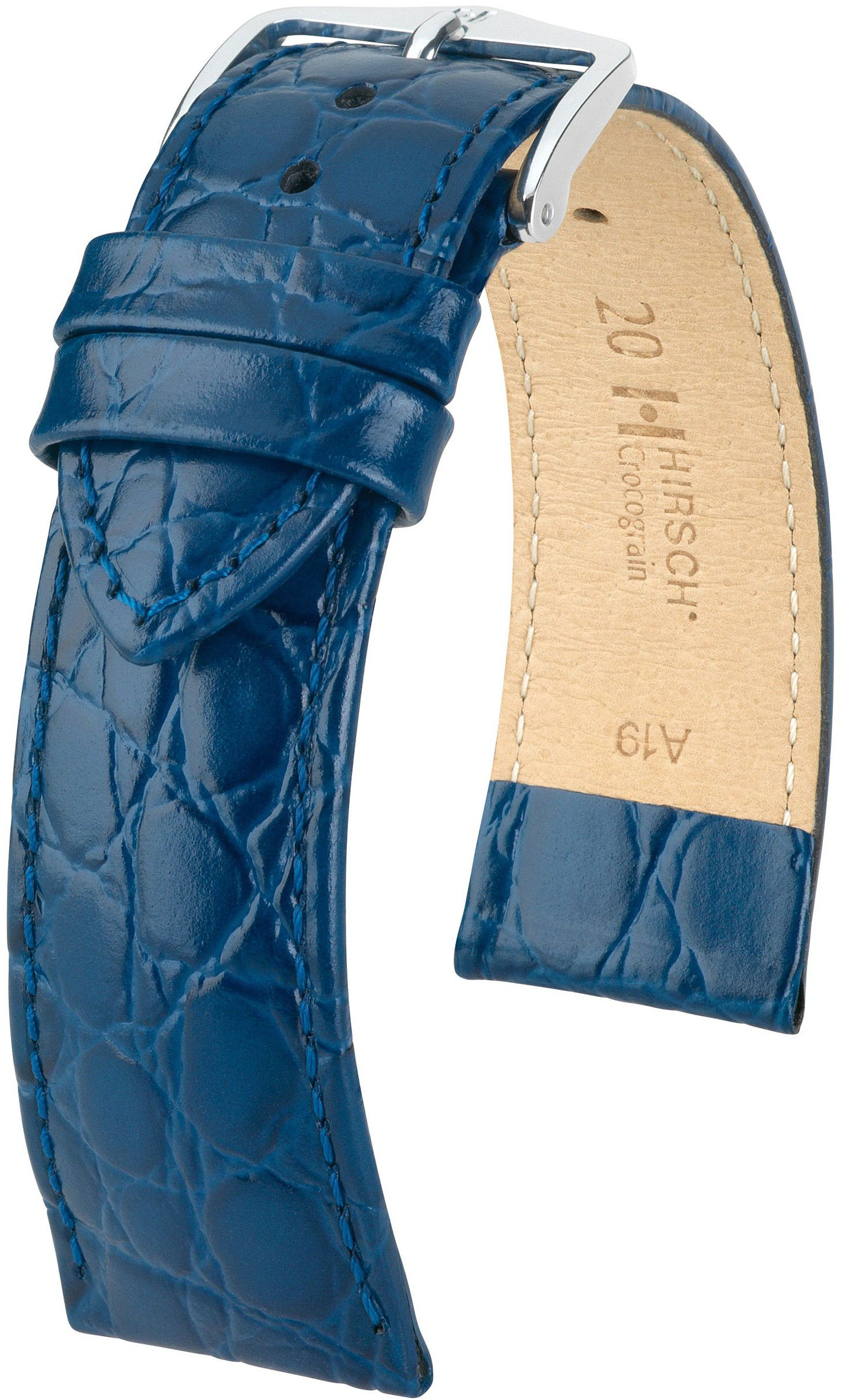 Tmavě modrý kožený řemínek Hirsch Crocograin M 12302880-2 (Teletina) 12 mm