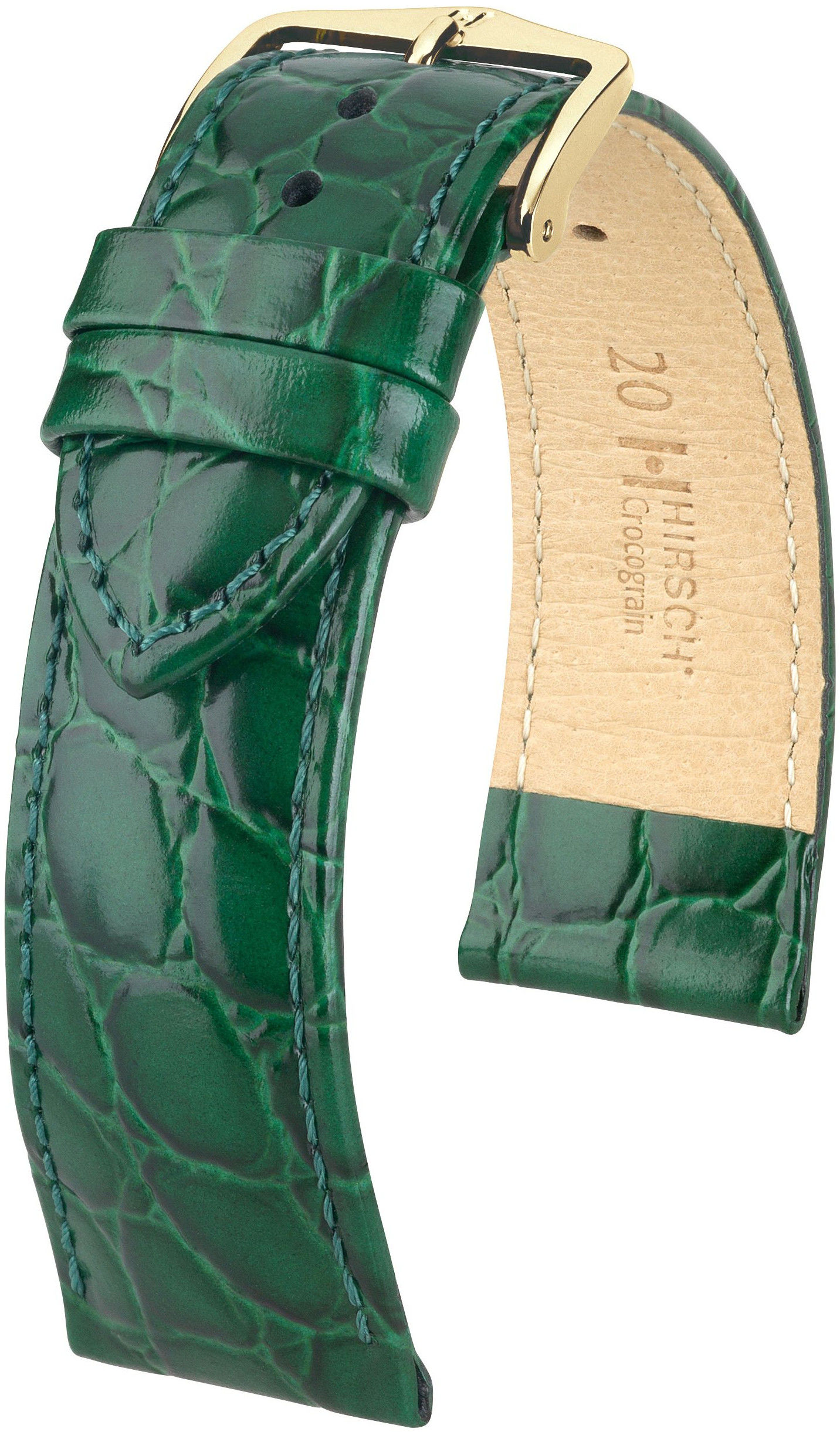 Zelený kožený řemínek Hirsch Crocograin M 12302840-1 (Teletina) 14 mm