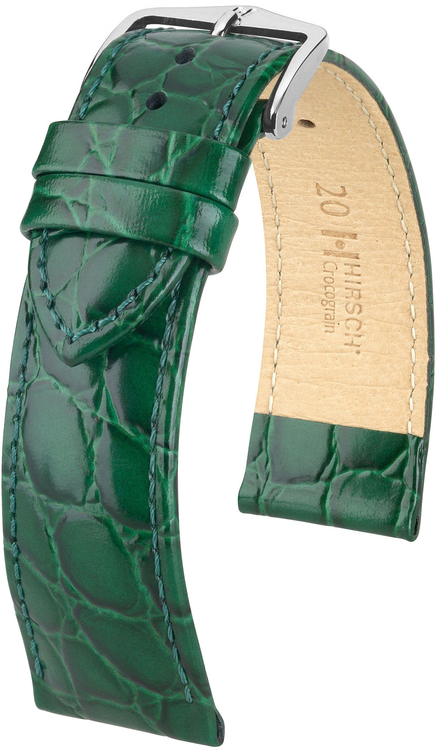 Zelený kožený řemínek Hirsch Crocograin M 12302840-2 (Teletina) 20 mm