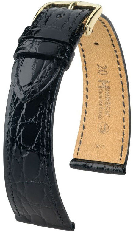 Černý kožený řemínek Hirsch Genuine Croco L 18920850-1 (Krokodýlí kůže) 20 mm