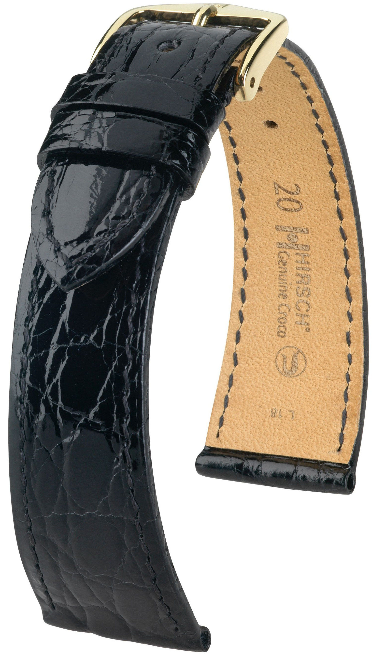 Černý kožený řemínek Hirsch Genuine Croco M 18900850-1 (Krokodýlí kůže) Hirsch selection 17 mm