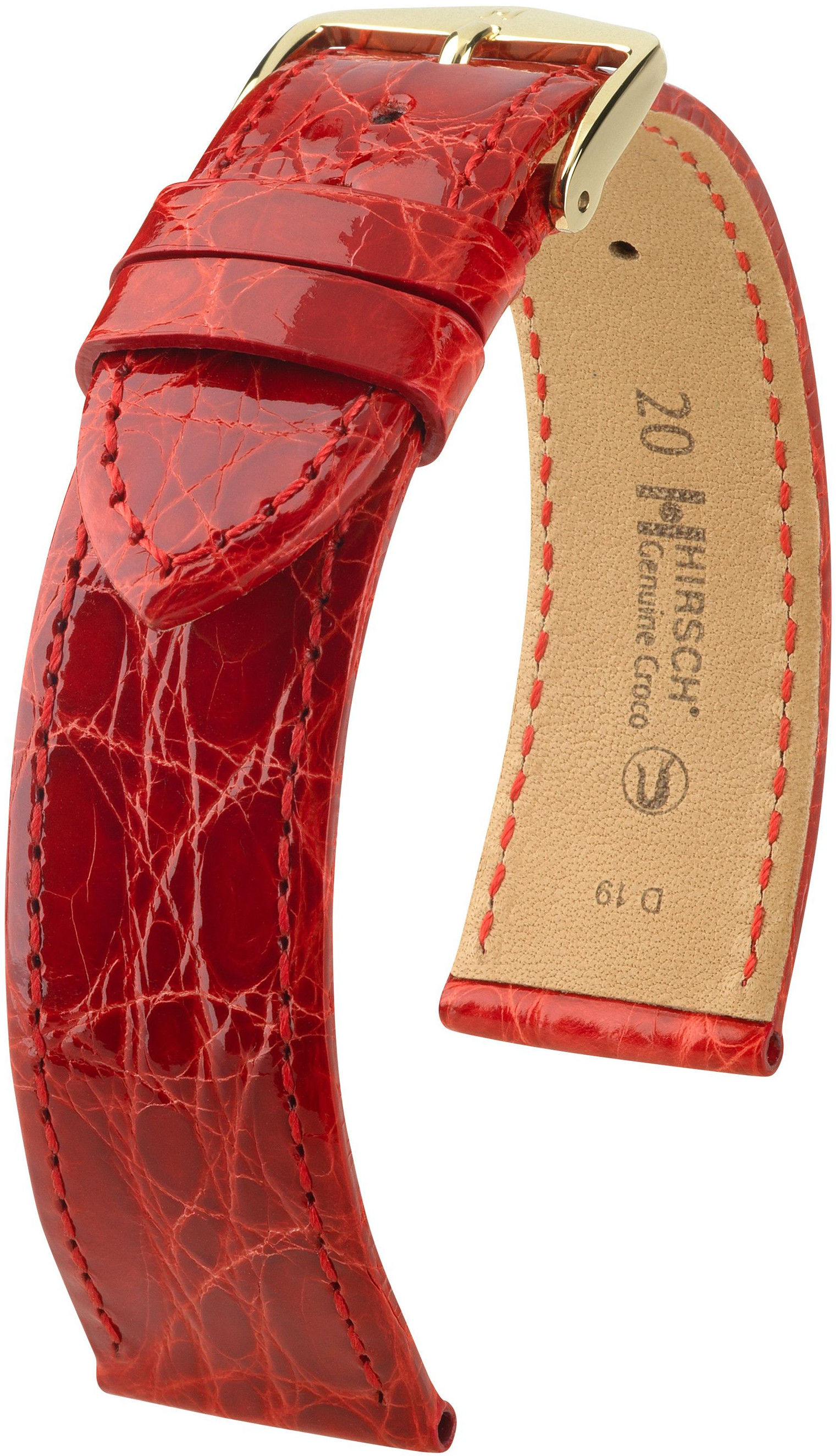 Červený kožený řemínek Hirsch Genuine Croco L 18920820-1 (Krokodýlí kůže) Hirsch selection 18 mm