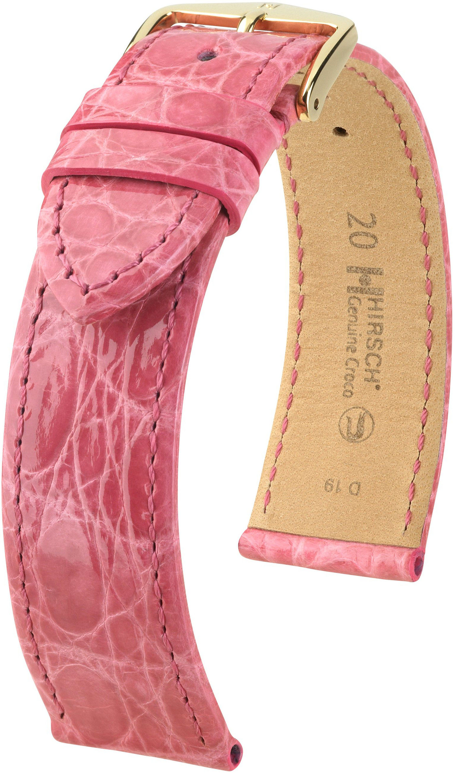 Růžový kožený řemínek Hirsch Genuine Croco L 18920825-1 (Krokodýlí kůže) 18 mm