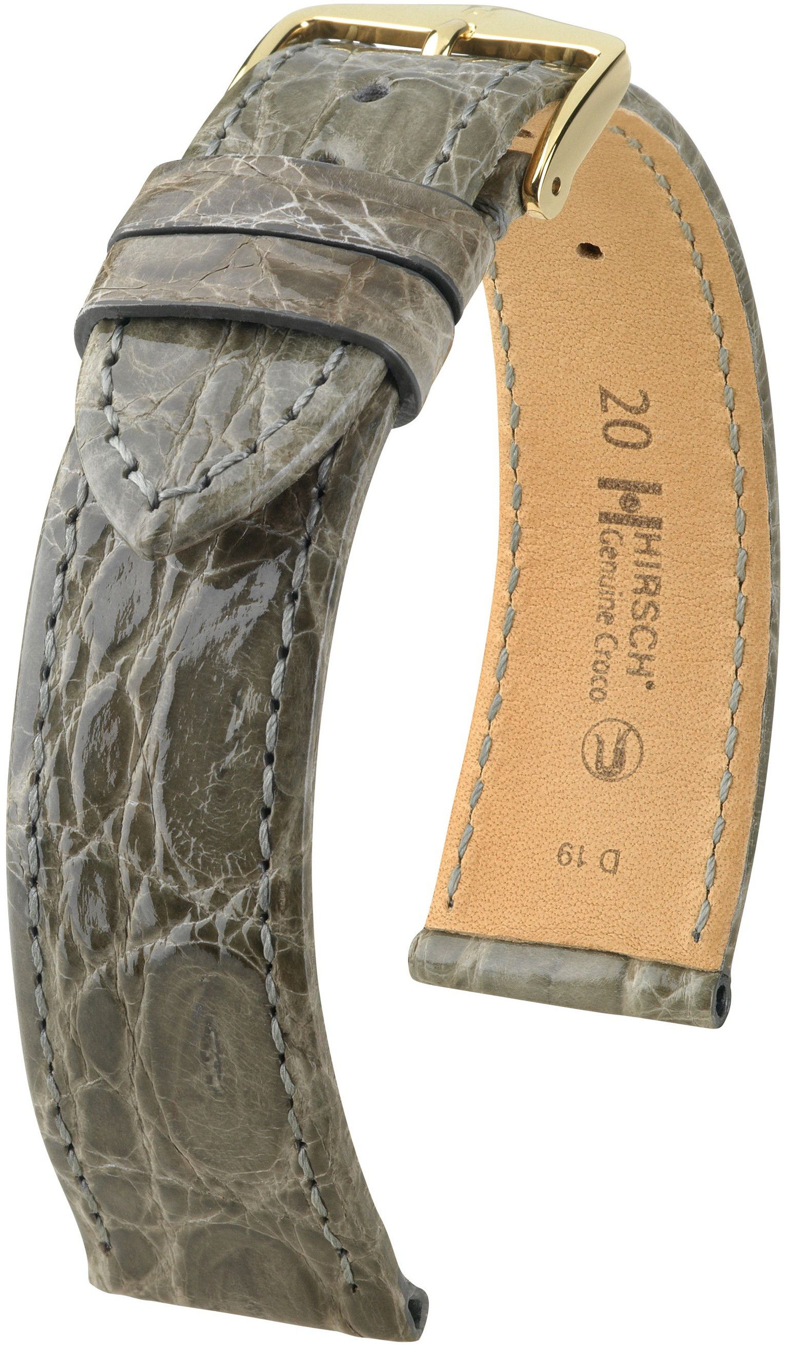 Šedý kožený řemínek Hirsch Genuine Croco L 18920830-1 (Krokodýlí kůže) Hirsch selection 18 mm