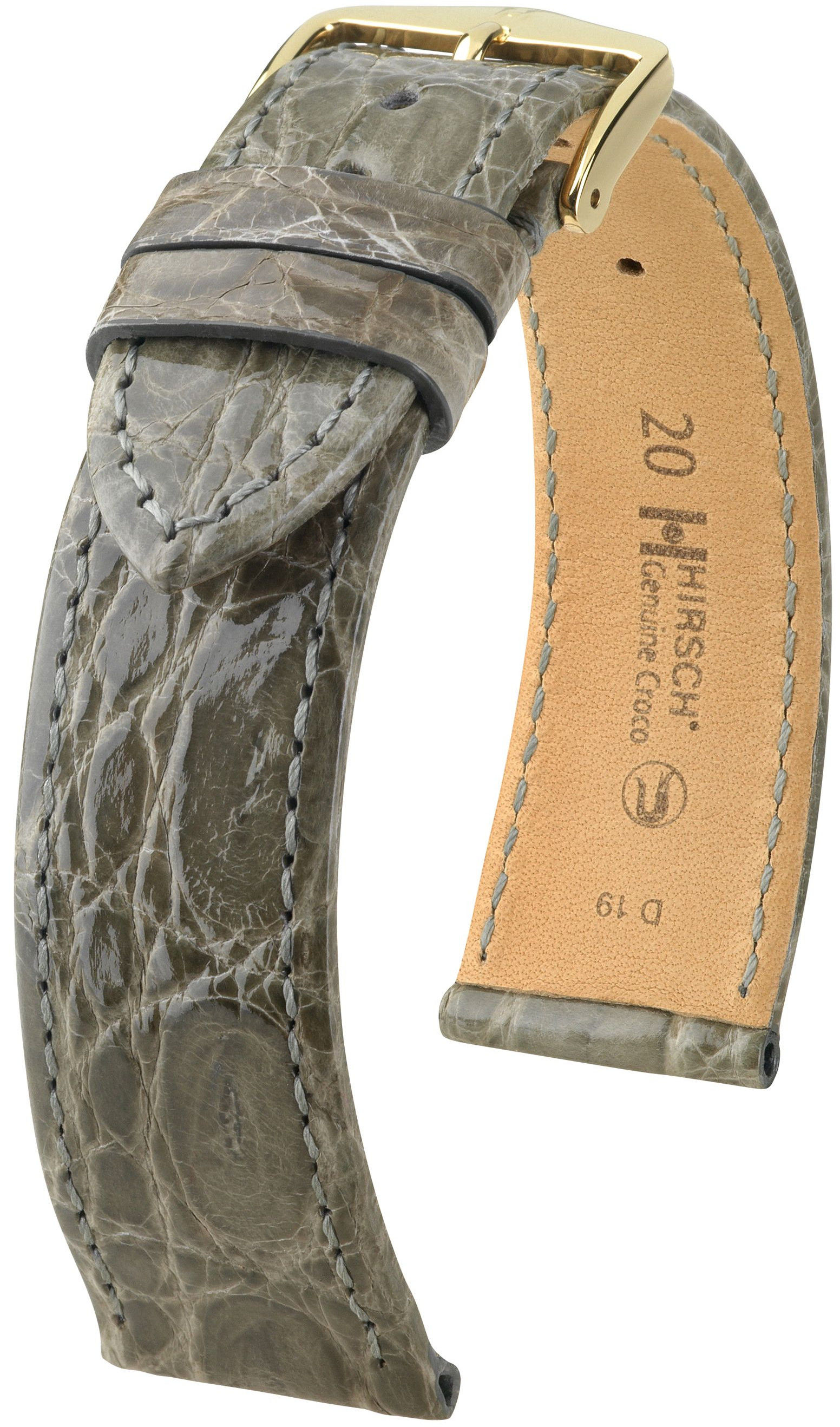 Šedý kožený řemínek Hirsch Genuine Croco M 18900830-1 (Krokodýlí kůže) Hirsch selection 17 mm