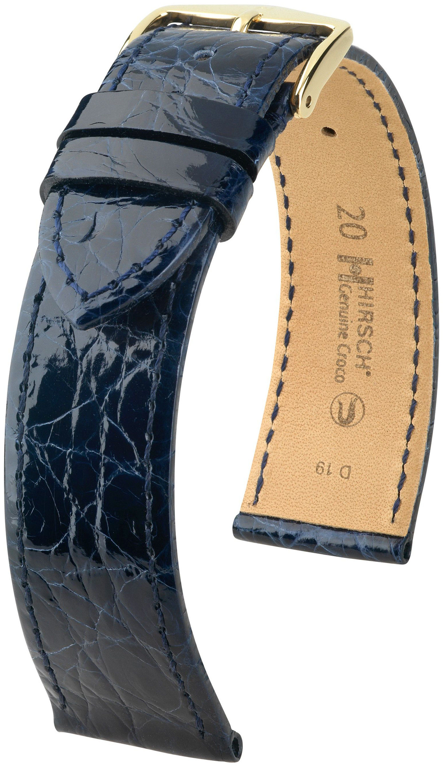 Tmavě modrý kožený řemínek Hirsch Genuine Croco L 18920880-1 (Krokodýlí kůže) Hirsch selection 18 mm