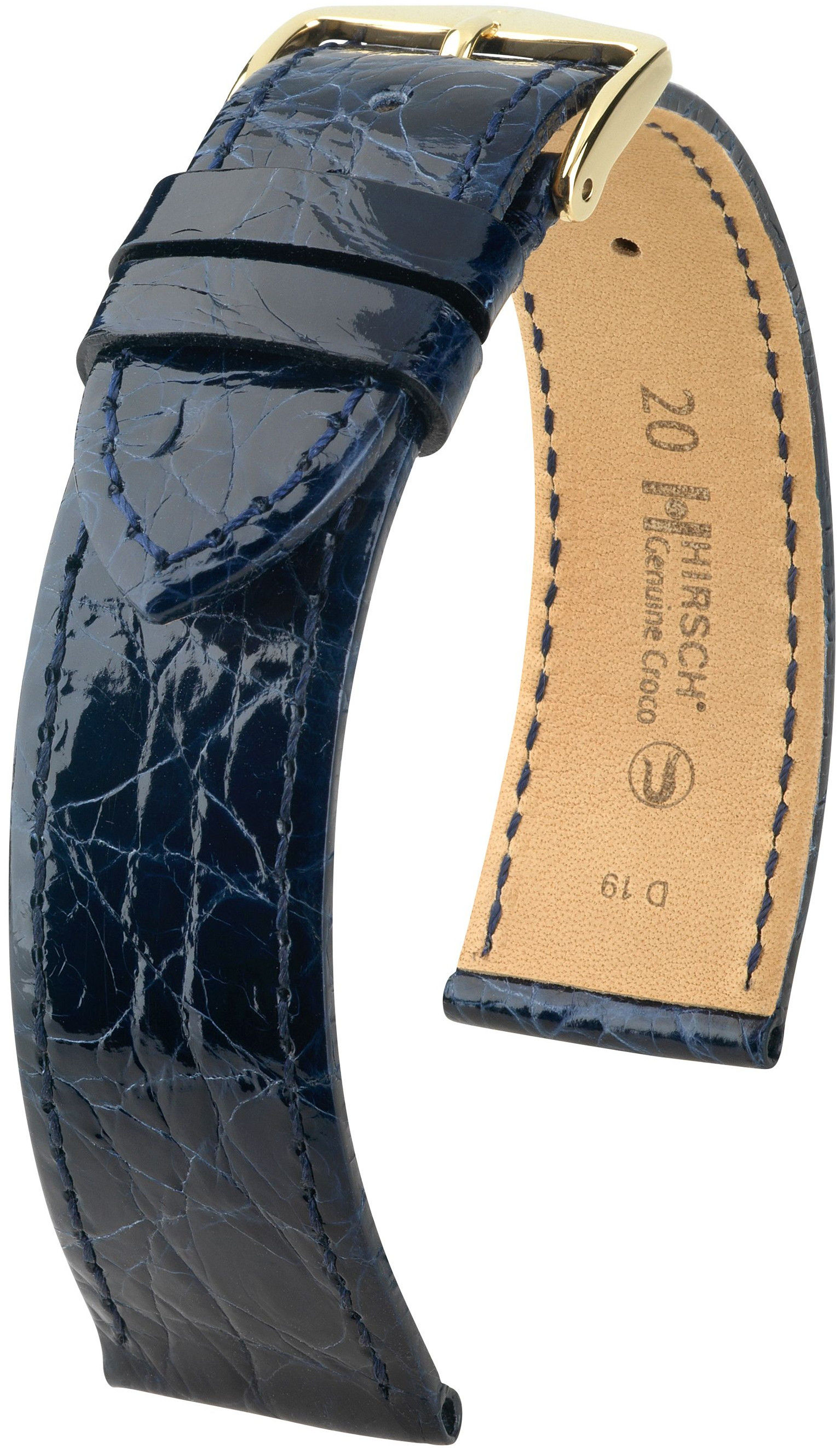 Tmavě modrý kožený řemínek Hirsch Genuine Croco M 18900880-1 (Krokodýlí kůže) Hirsch selection 17 mm