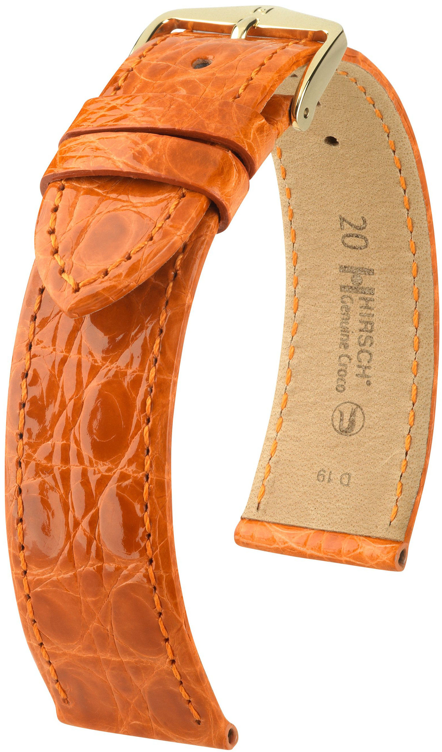 Tmavě oranžový kožený řemínek Hirsch Genuine Croco L 18920876 (Krokodýlí kůže) Hirsch selection 18 mm