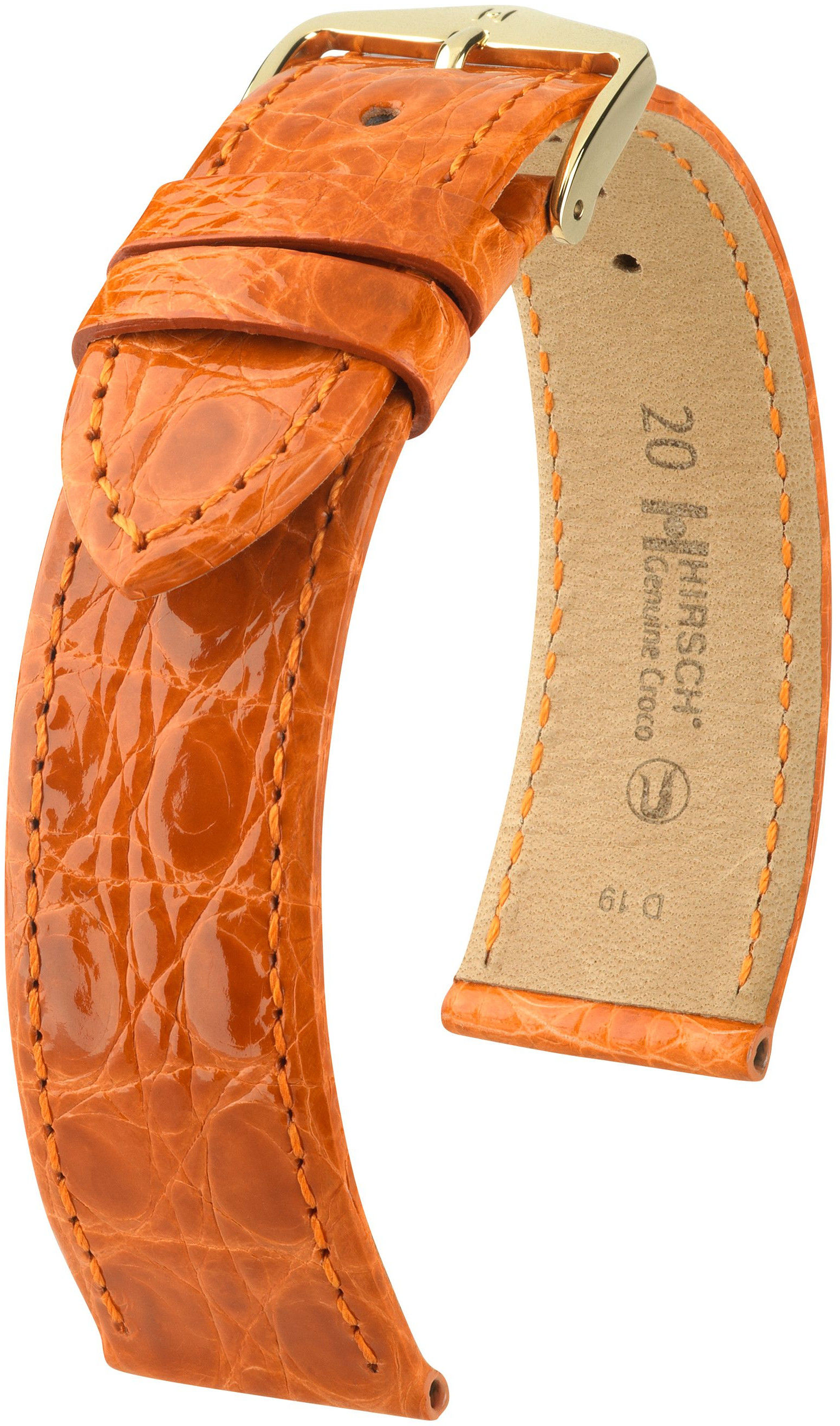 Tmavě oranžový kožený řemínek Hirsch Genuine Croco M 18900876-1 (Krokodýlí kůže) Hirsch selection