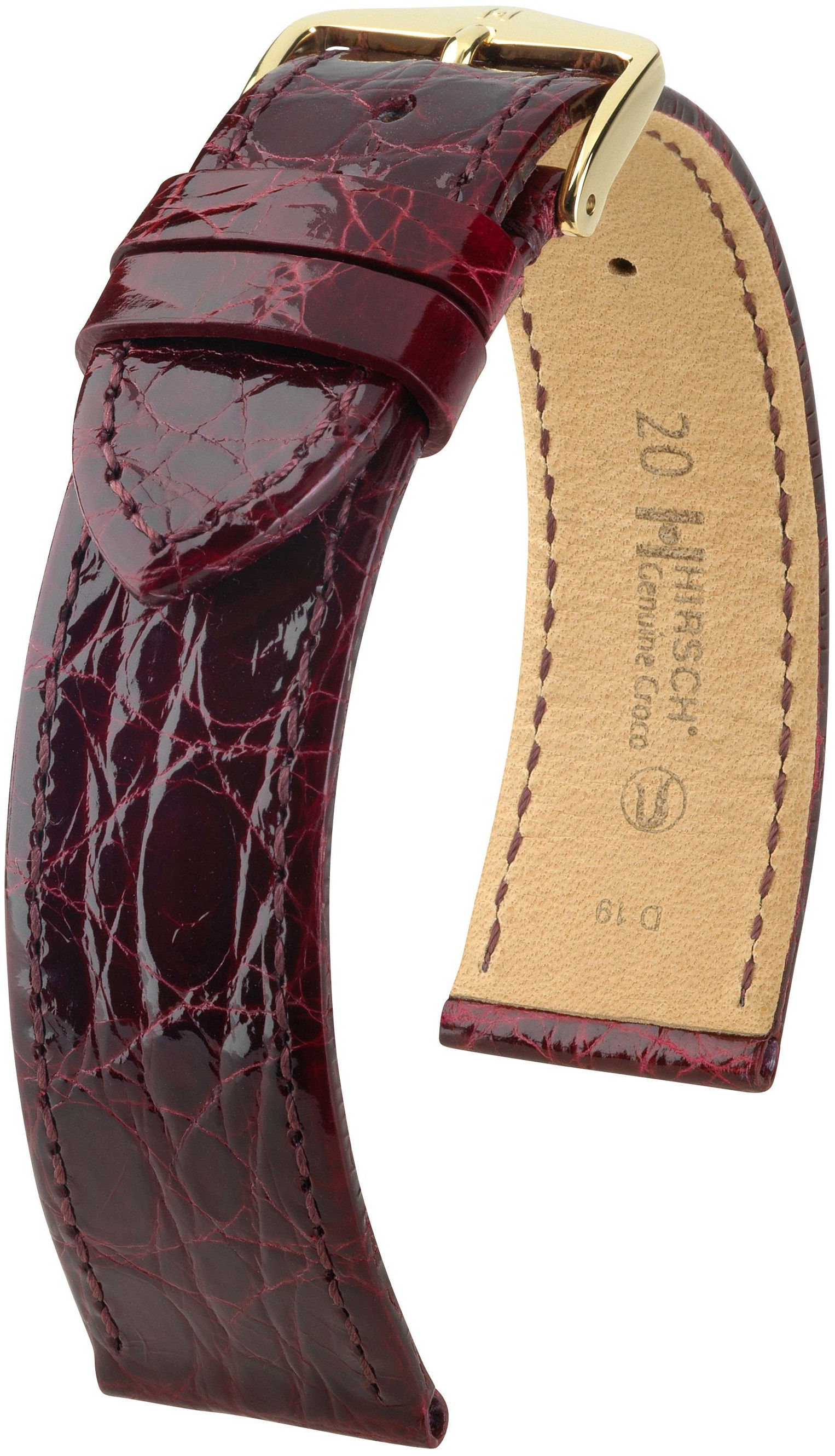 Vínový kožený řemínek Hirsch Genuine Croco L 18920860-1 (Krokodýlí kůže) Hirsch selection 18 mm