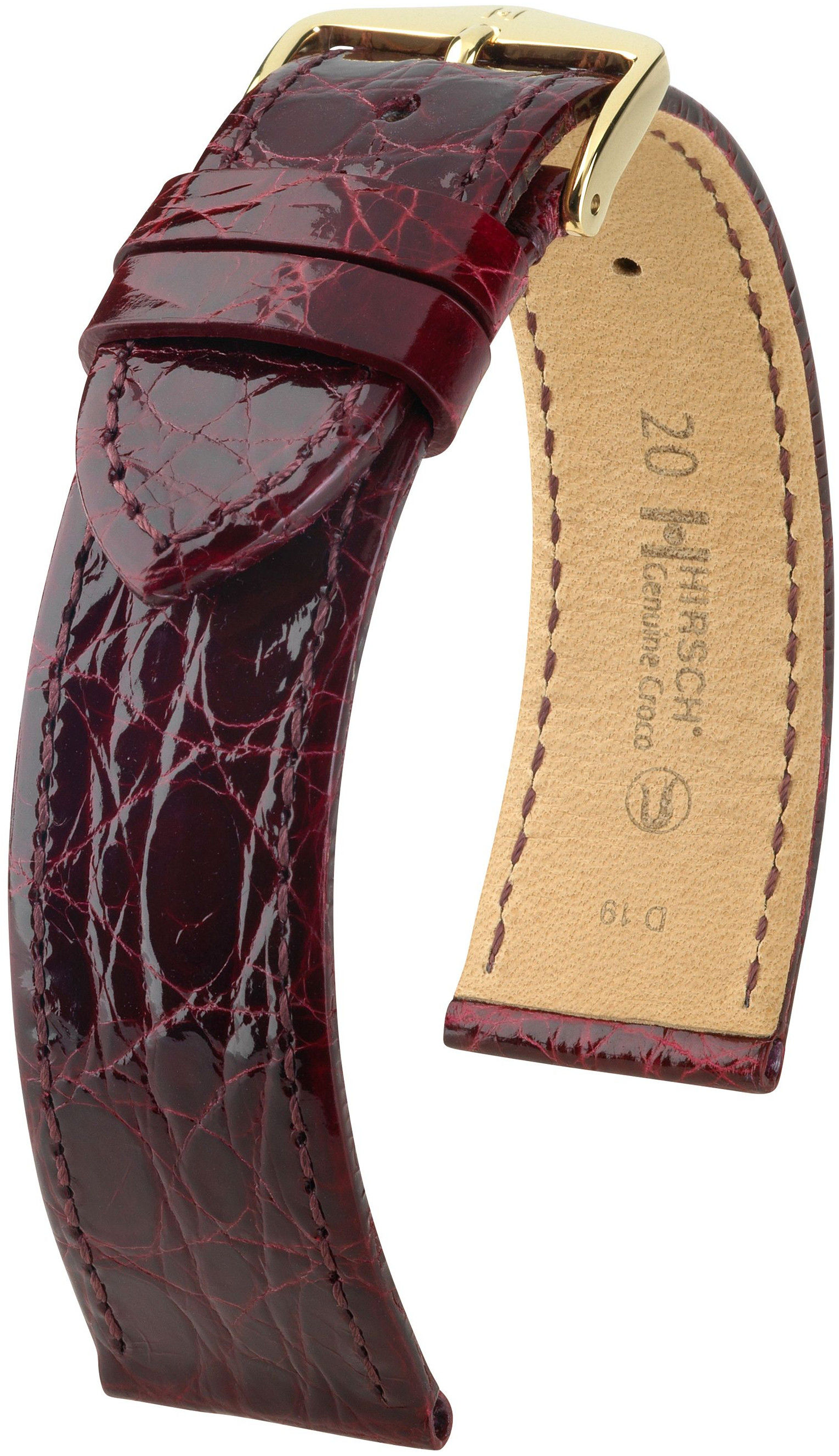 Vínový kožený řemínek Hirsch Genuine Croco M 18900860-1 (Krokodýlí kůže) Hirsch selection 17 mm