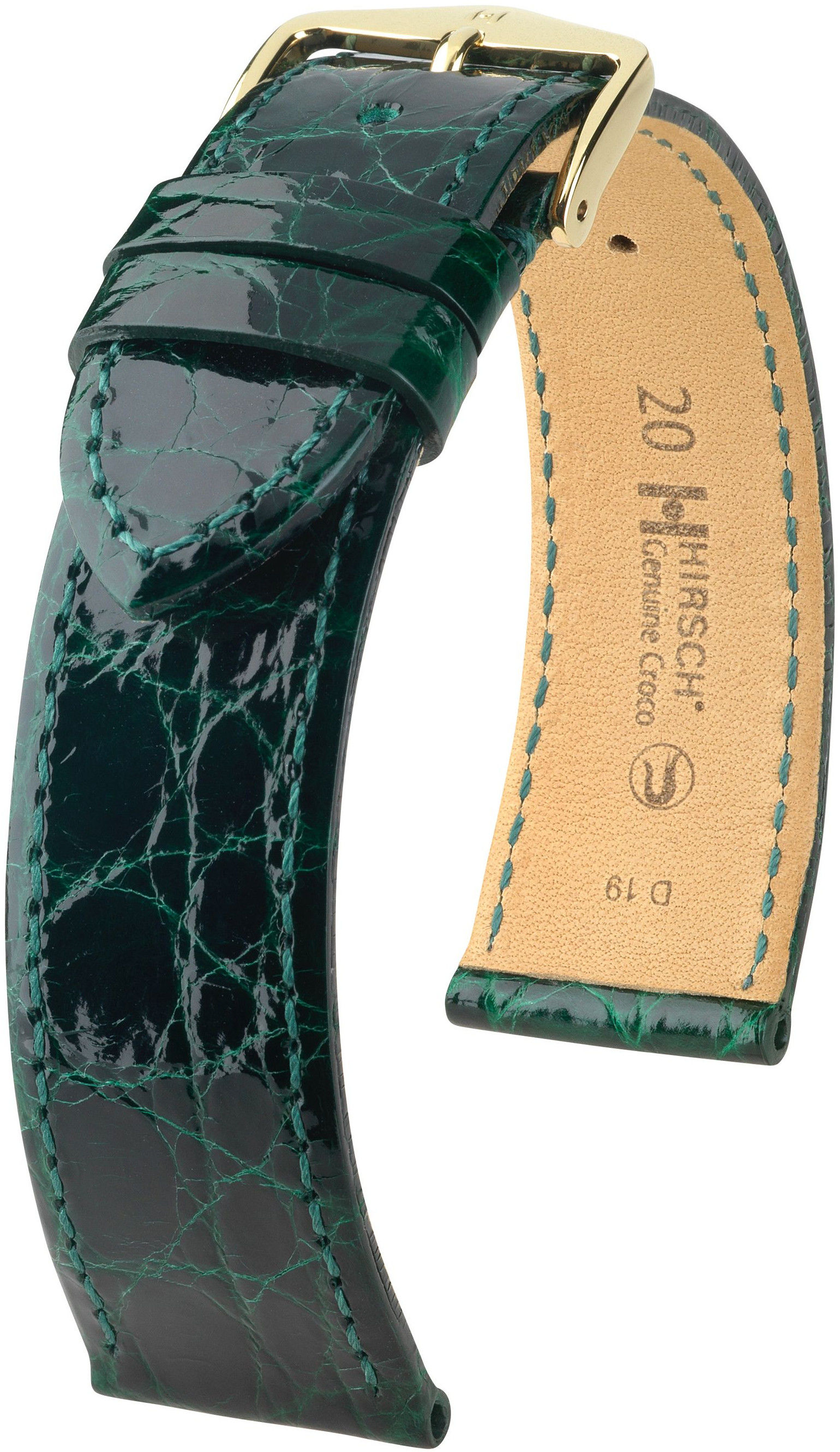 Zelený kožený řemínek Hirsch Genuine Croco M 18900840-1 (Krokodýlí kůže) Hirsch selection 17 mm