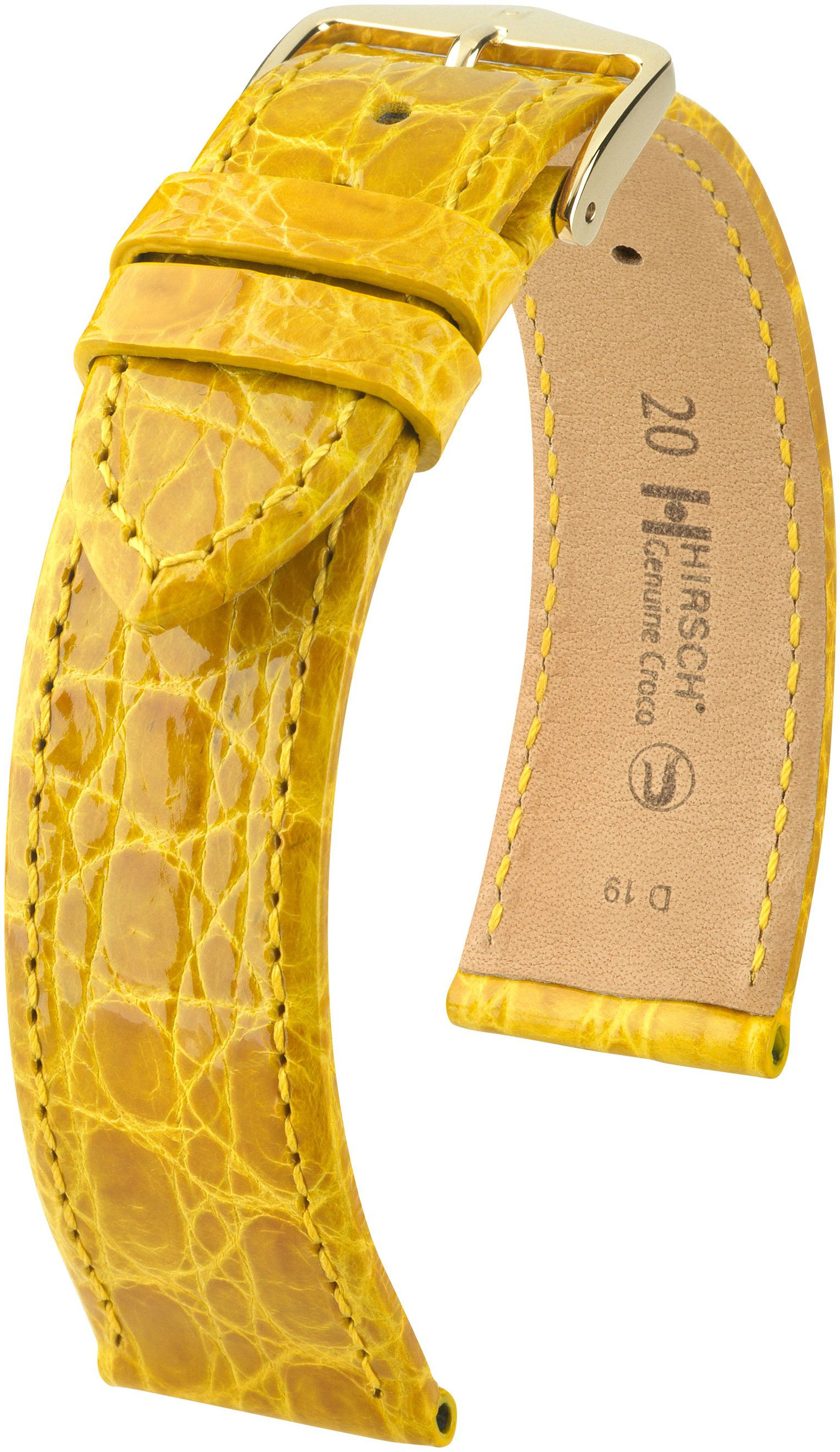Žlutý kožený řemínek Hirsch Genuine Croco L 18920872-1 (Krokodýlí kůže) Hirsch selection 18 mm
