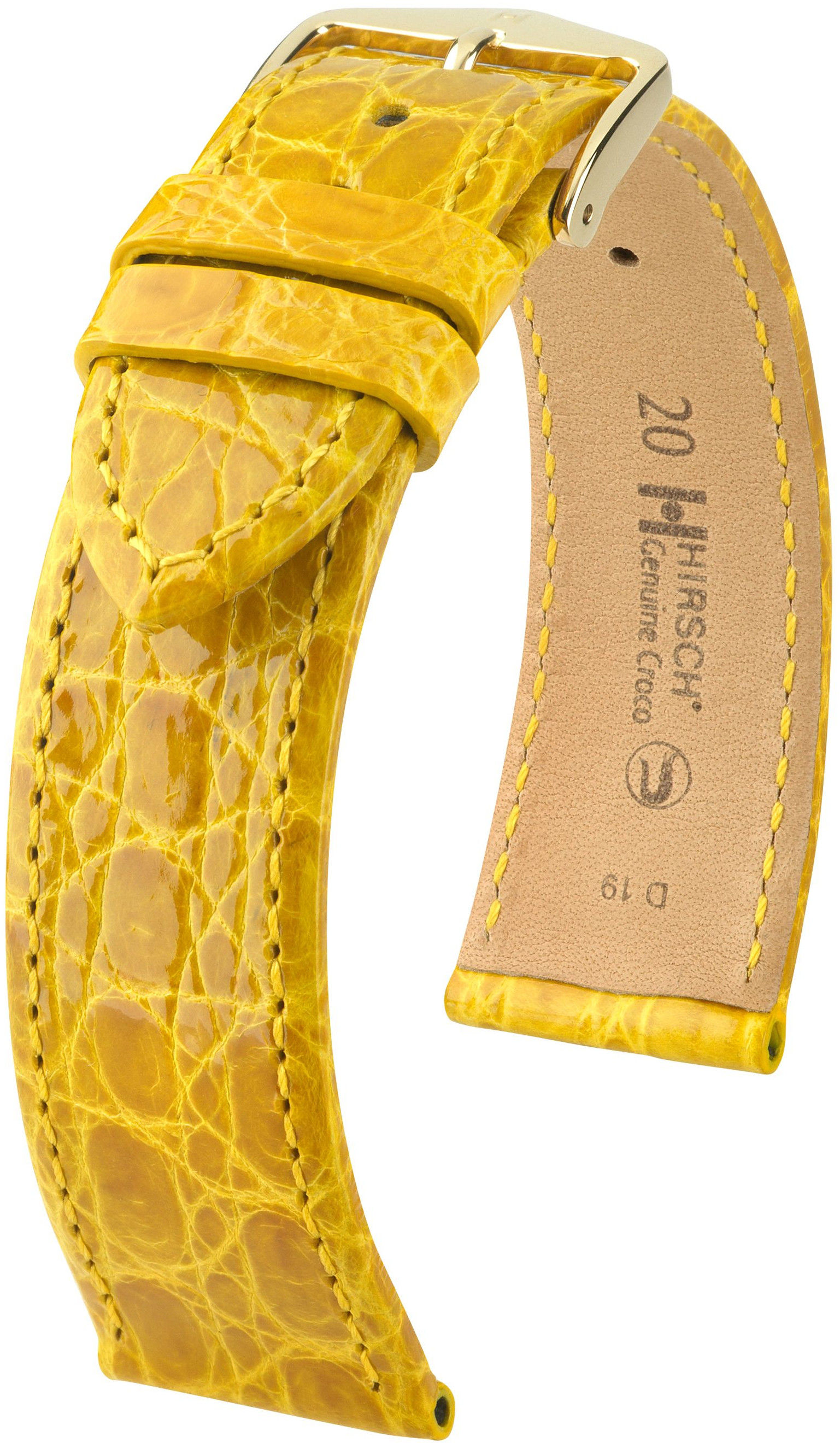 Žlutý kožený řemínek Hirsch Genuine Croco M 18900872-1 (Krokodýlí kůže) Hirsch selection 17 mm