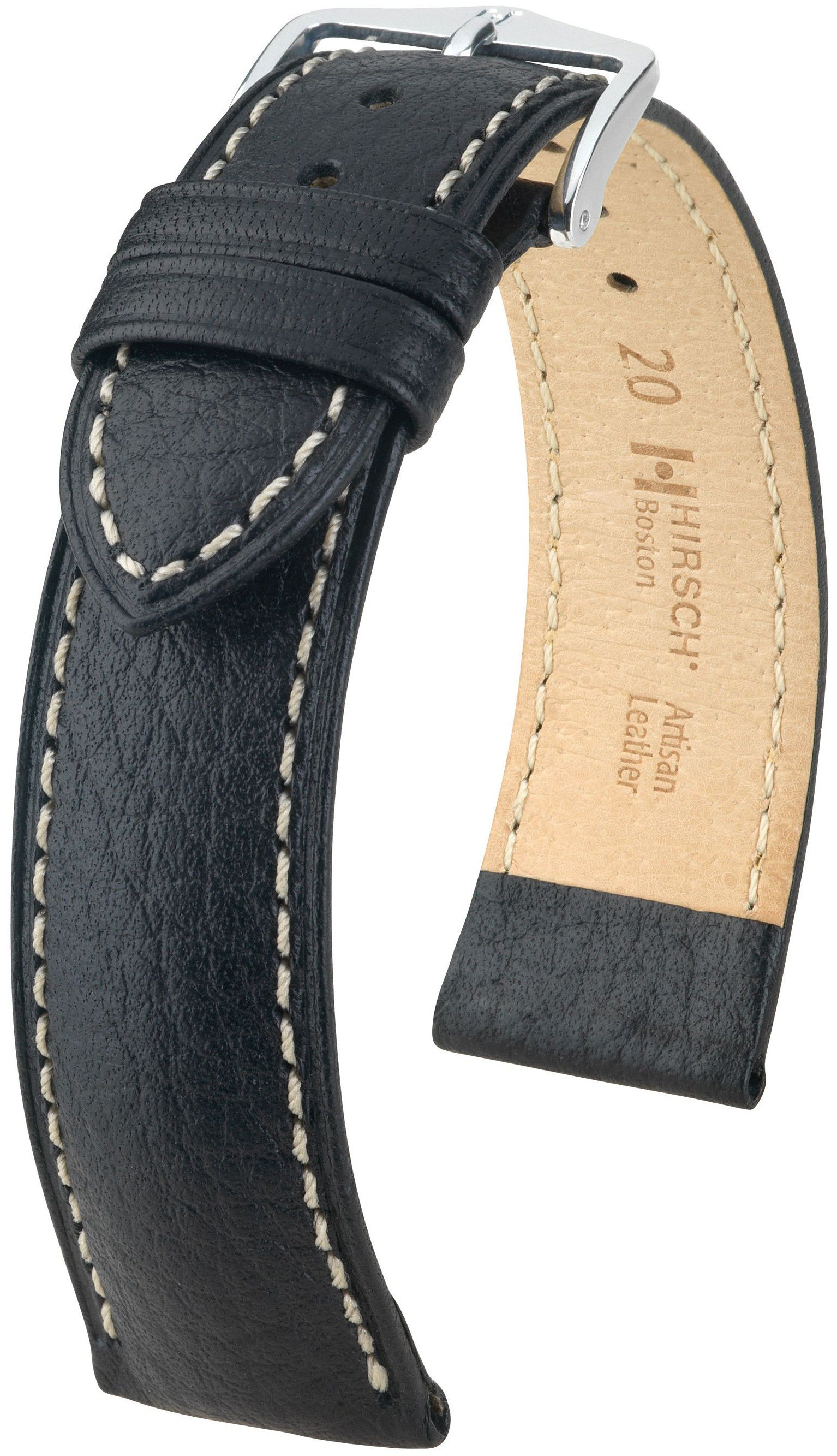 Černý kožený řemínek Hirsch Boston L 01302050-2 (Teletina) 20 mm