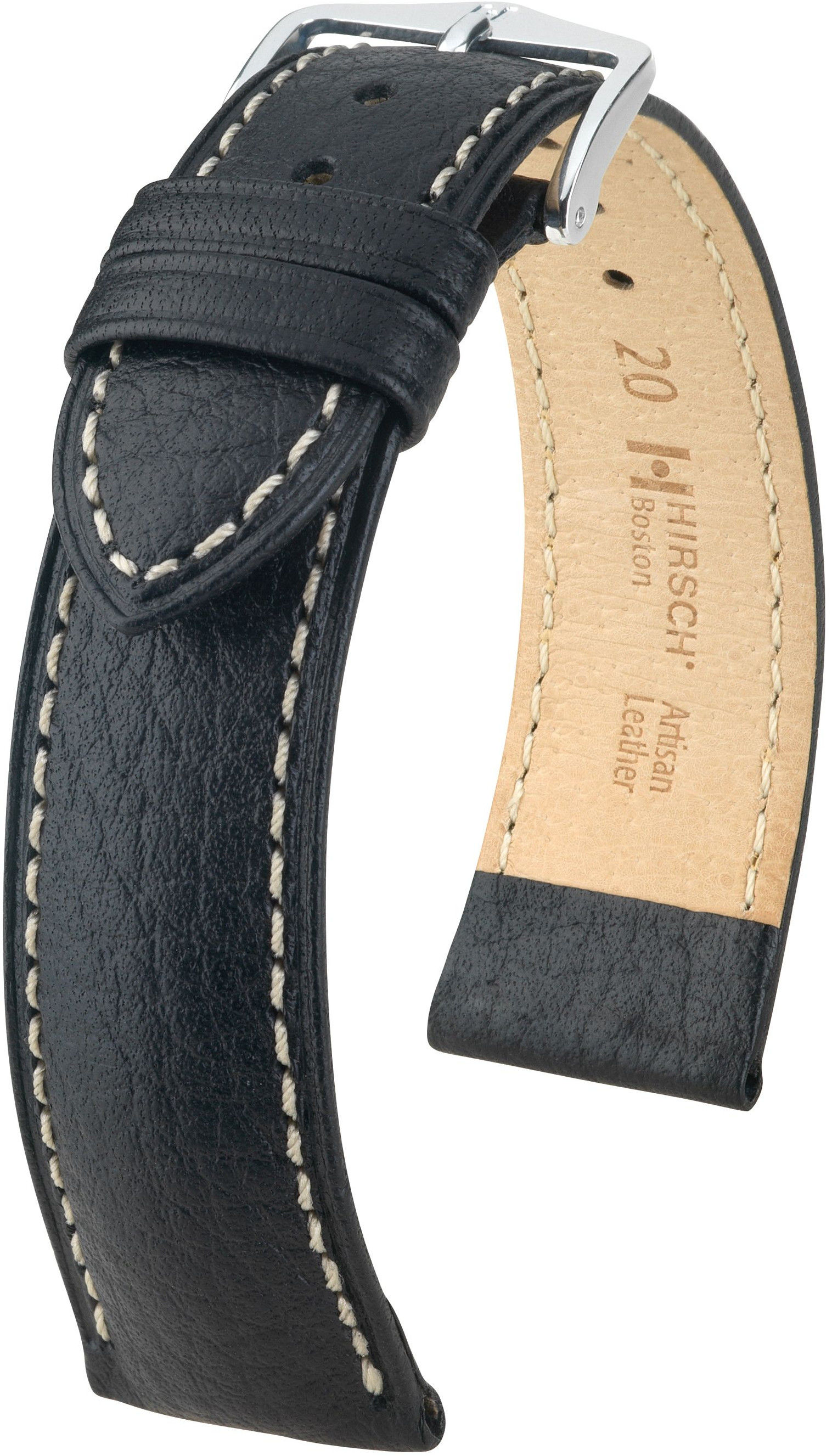 Černý kožený řemínek Hirsch Boston M 01302150-2 (Teletina) 20 mm