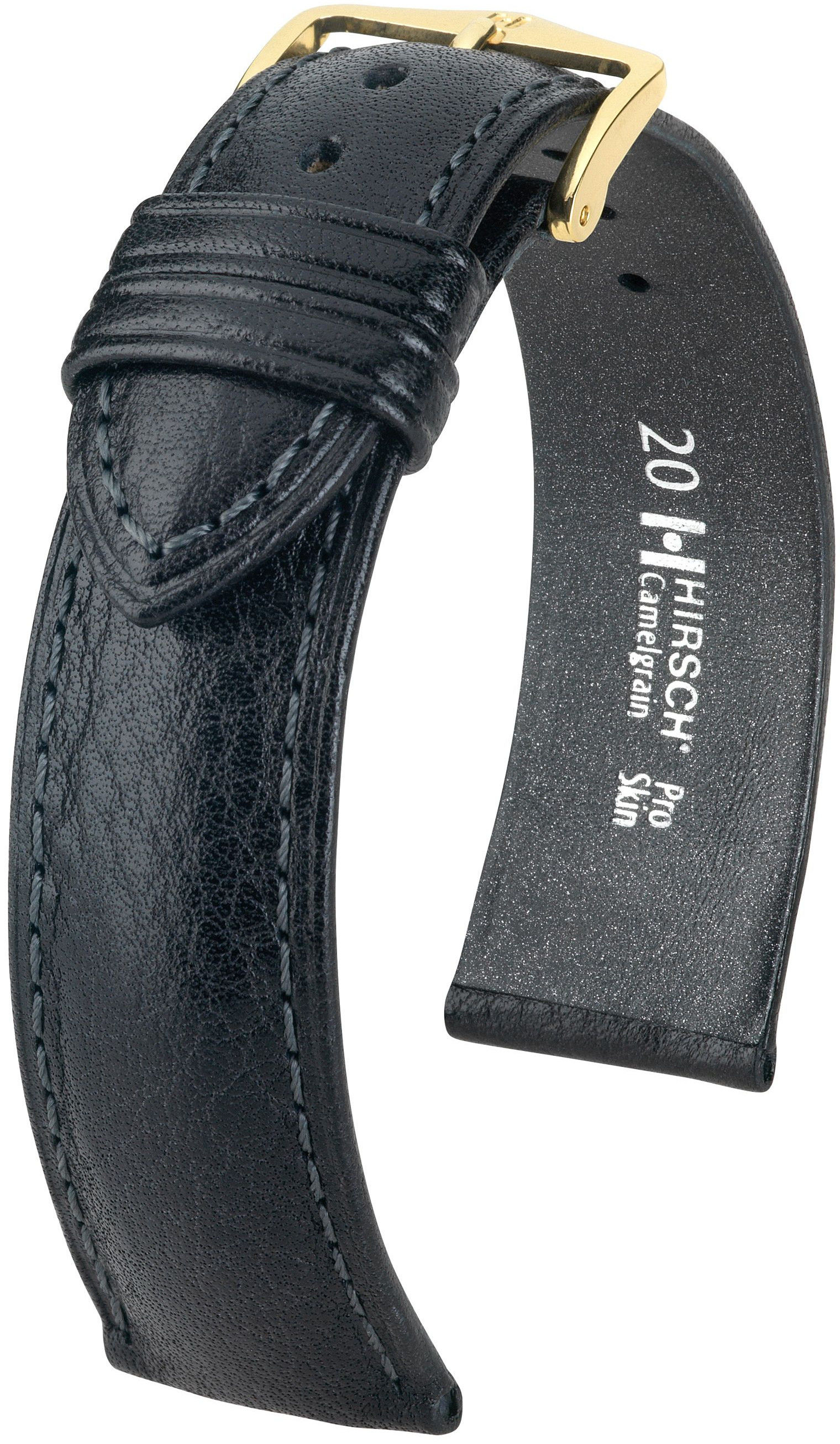 Černý kožený řemínek Hirsch Camelgrain L 01009050-1 (Teletina) 20 mm