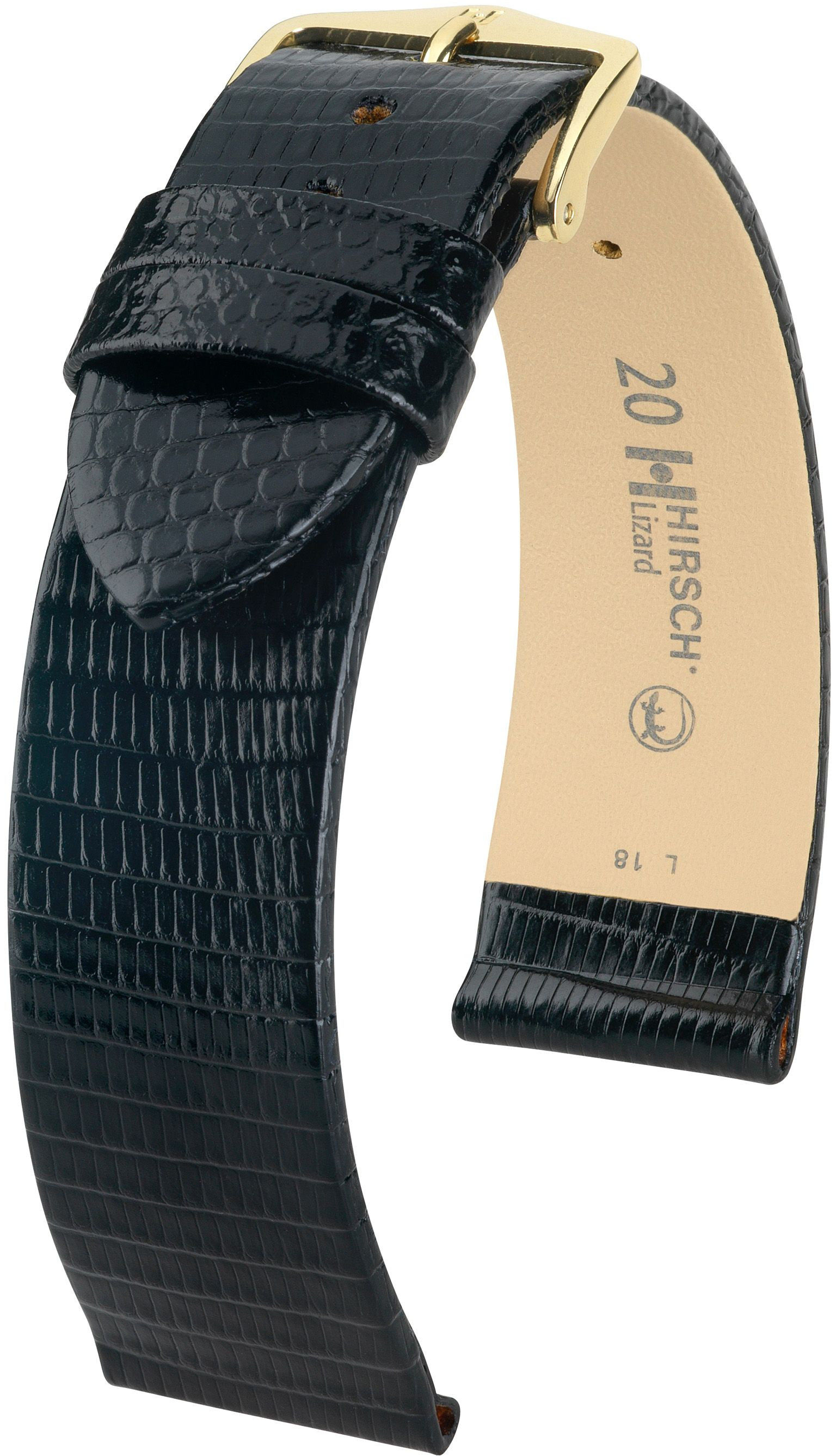 Černý kožený řemínek Hirsch Lizard M 01766150-1 (Ještěrčí kůže) 20 mm
