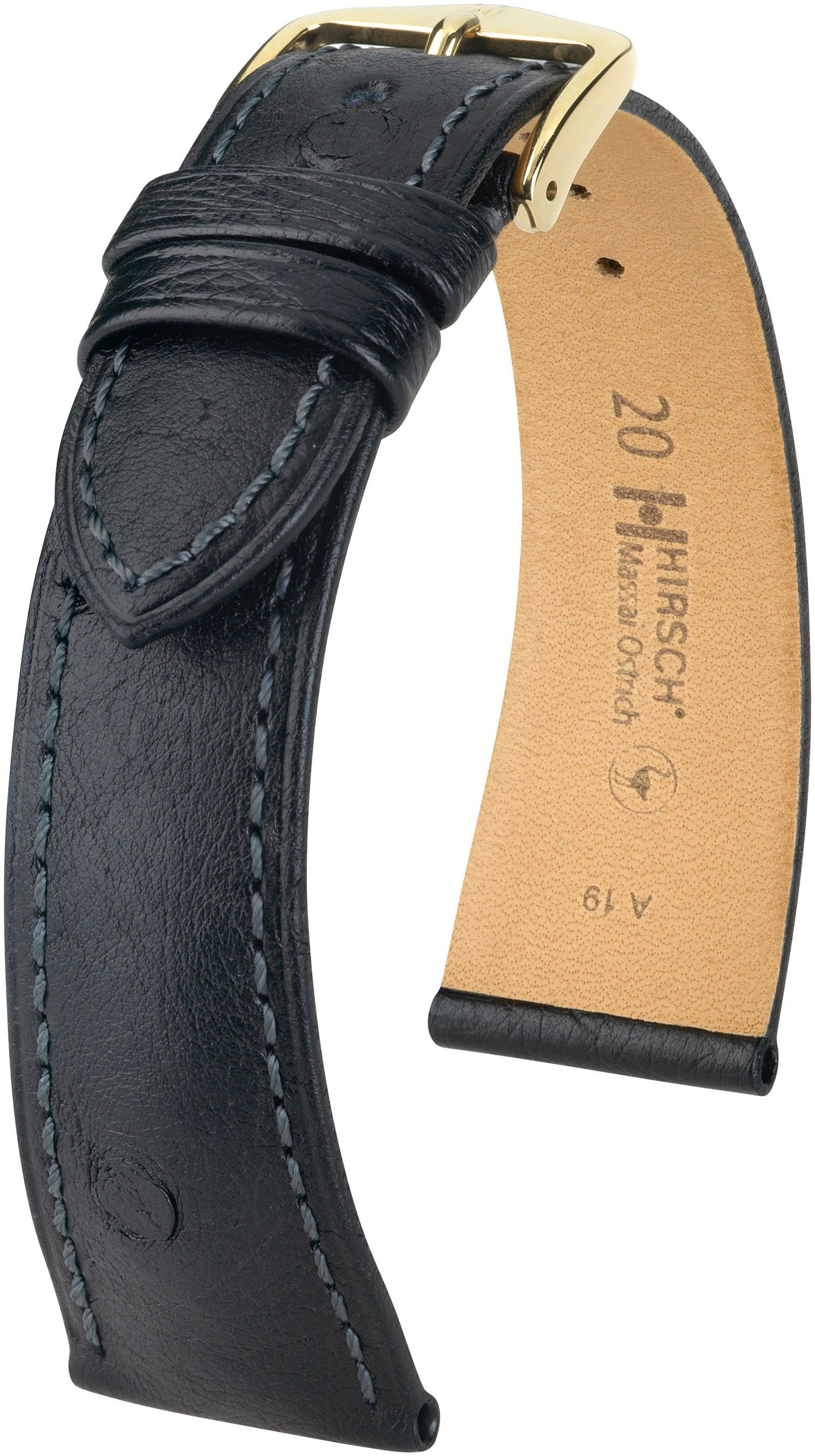 Černý kožený řemínek Hirsch Massai Ostrich L 04362050-1 (Pštrosí kůže) Hirsch selection 20 mm