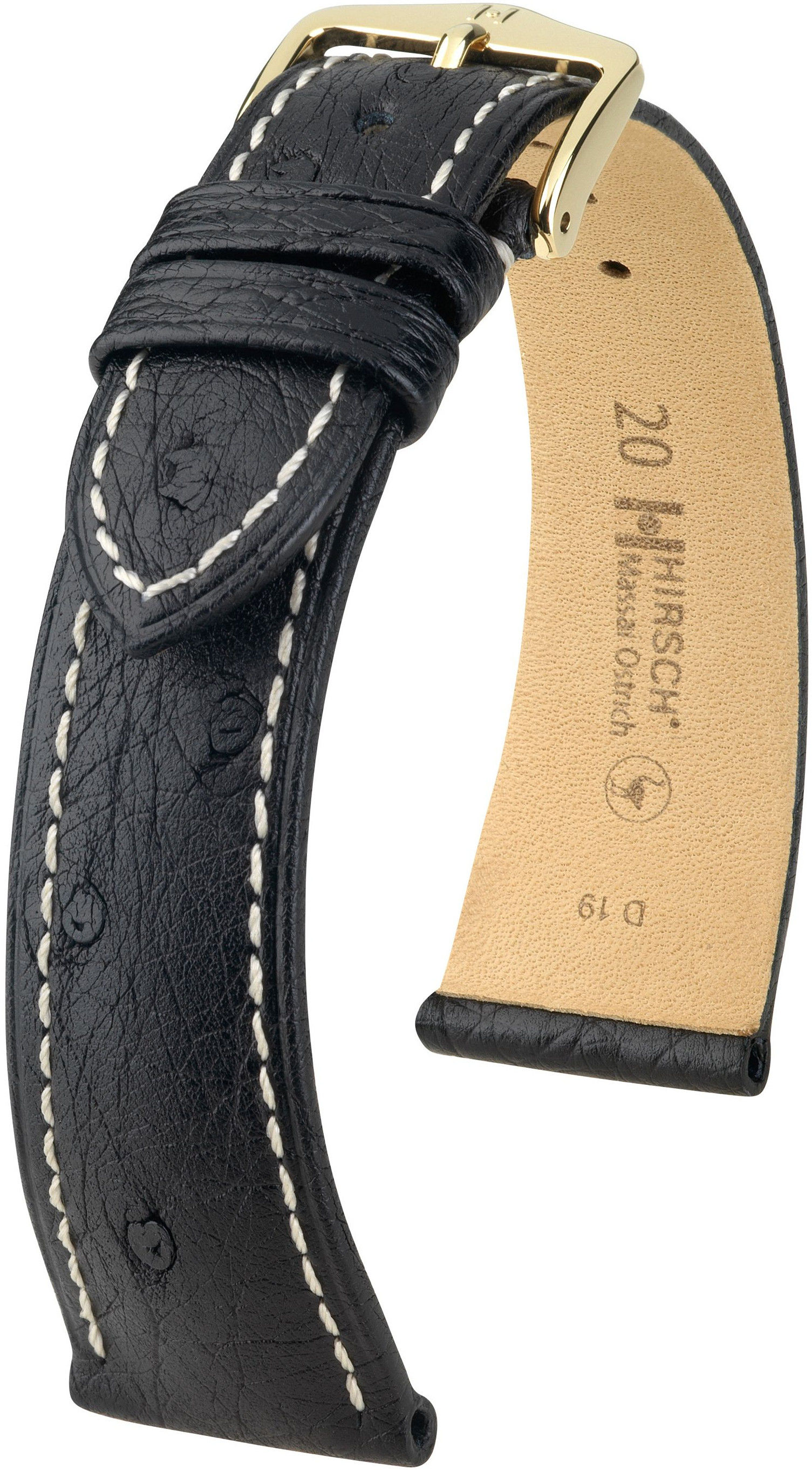 Černý kožený řemínek Hirsch Massai Ostrich L 04362051-1 (Pštrosí kůže) Hirsch selection 20 mm