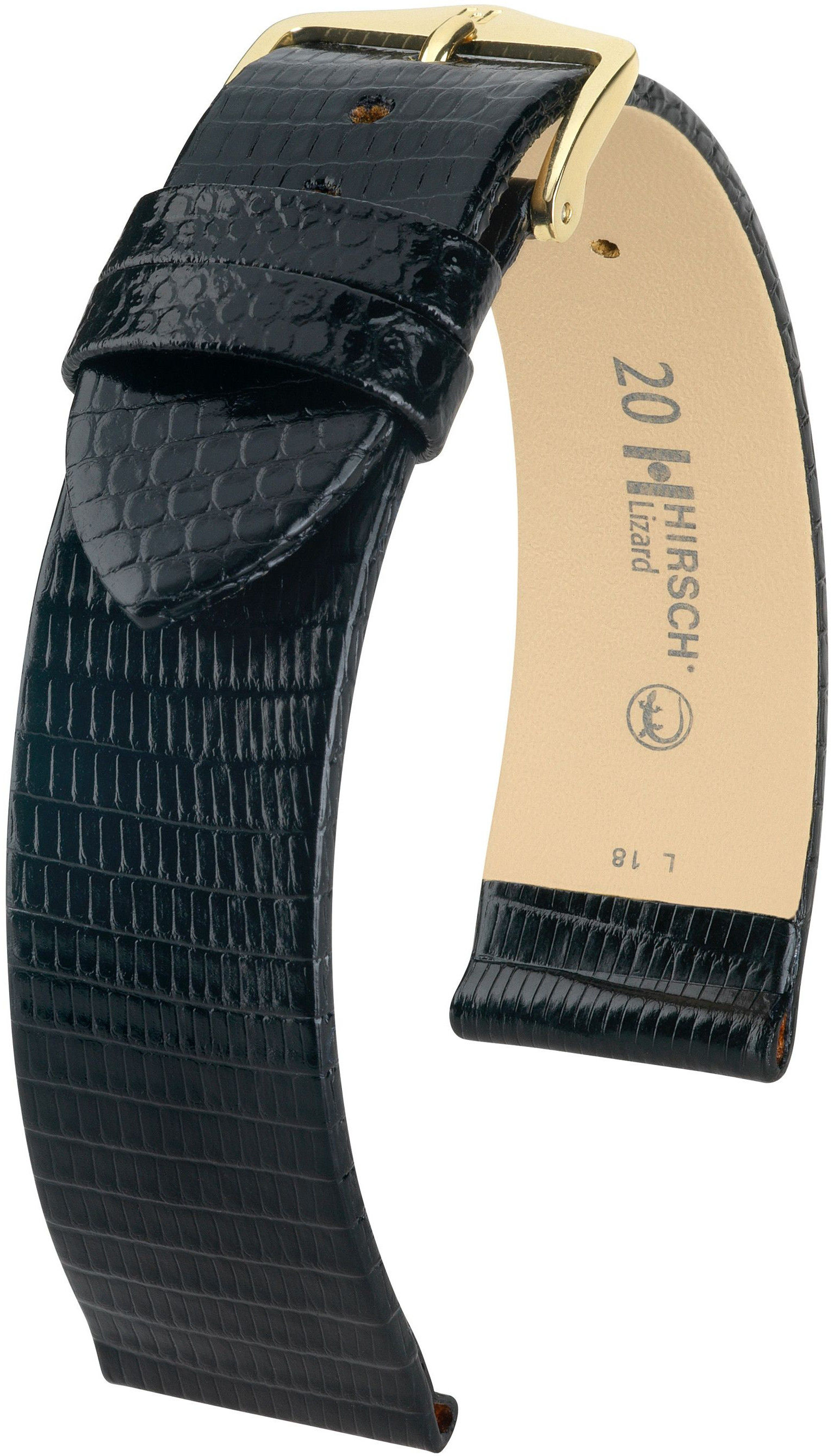 Černý kožený řemínek Hirsch XL Lizard-1 01766250 (Ještěrčí kůže) 20 mm