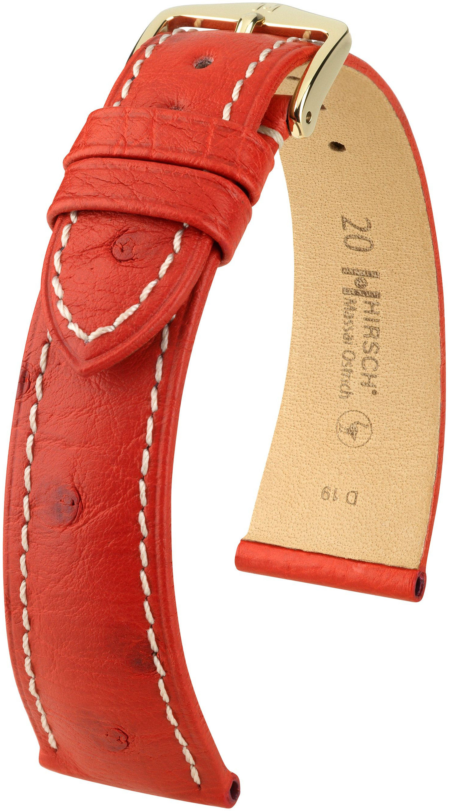 Červený kožený řemínek Hirsch Massai Ostrich L 04362021-1 (Pštrosí kůže) Hirsch selection 17 mm