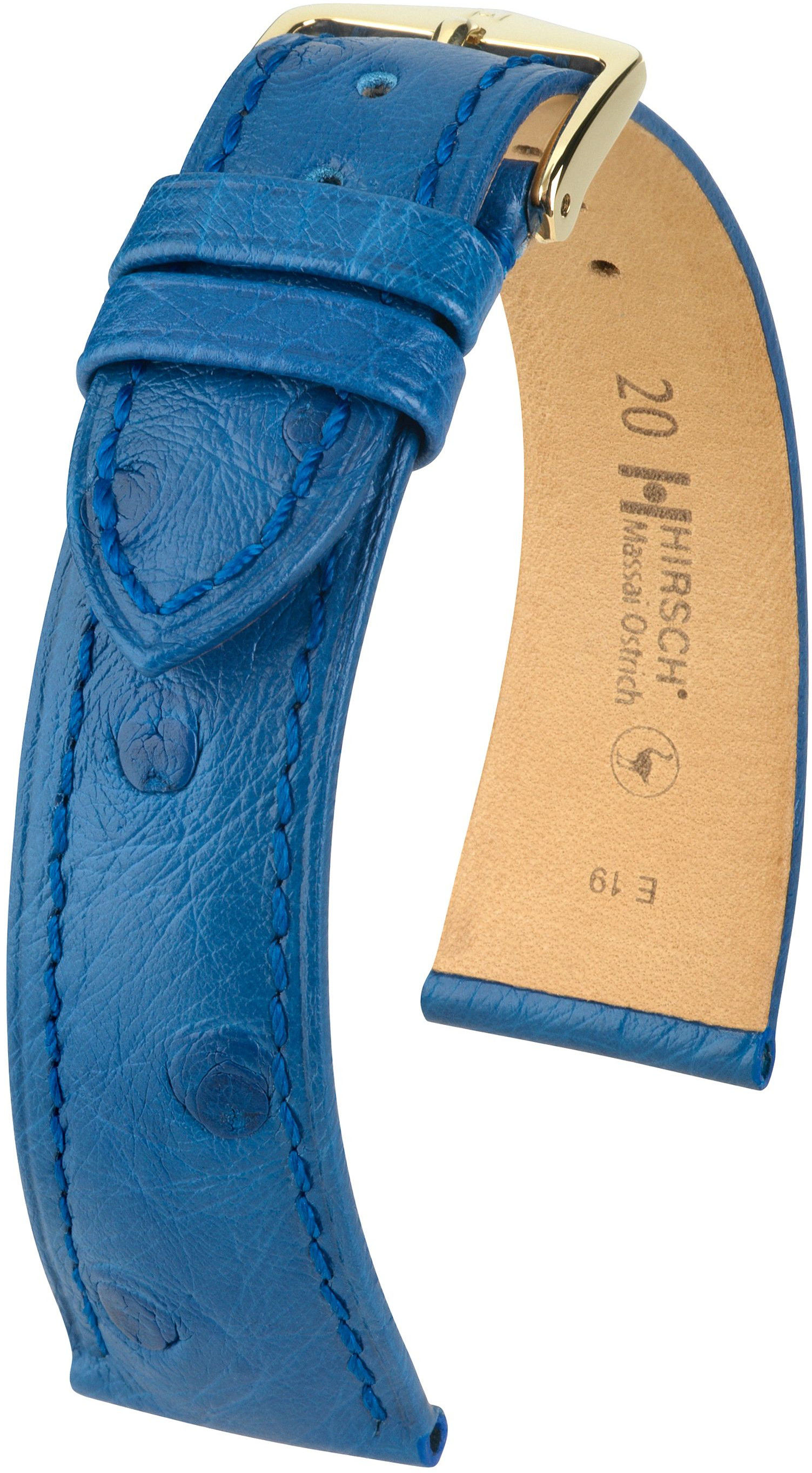 Modrý kožený řemínek Hirsch Massai Ostrich L 04362085-1 (Pštrosí kůže) Hirsch selection 17 mm