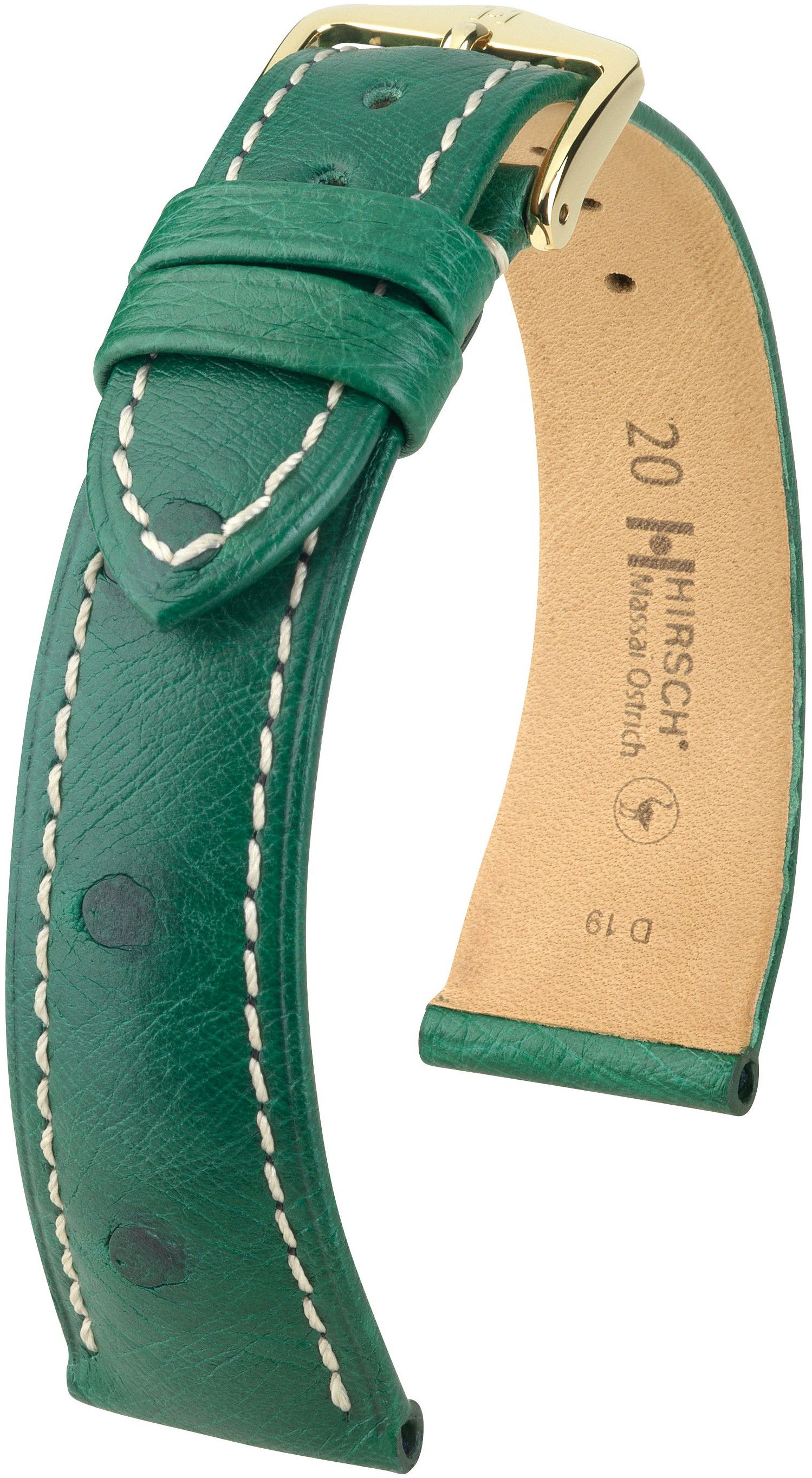 Zelený kožený řemínek Hirsch Massai Ostrich L 04362041-1 (Pštrosí kůže) Hirsch selection 17 mm