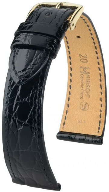 Černý kožený řemínek Hirsch Genuine Croco L 01808050-1 (Krokodýlí kůže) 22 mm