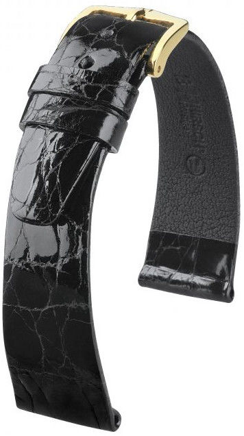 Černý kožený řemínek Hirsch Prestige L 02208050-1 (Krokodýlí kůže) 20 mm
