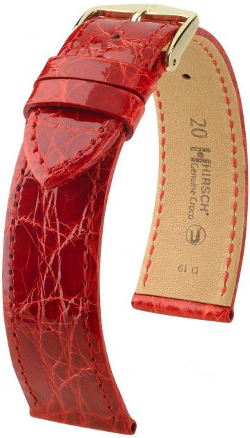 Červený kožený řemínek Hirsch Genuine Croco L 01808020-1 (Krokodýlí kůže) Hirsch Selection 17 mm