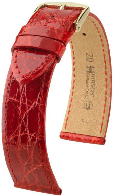 Červený kožený řemínek Hirsch Genuine Croco M 01808120-1 (Krokodýlí kůže) Hirsch Selection 13 mm