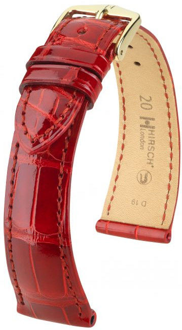 Červený kožený řemínek Hirsch London L 04207020-1 (Aligátoří kůže) Hirsch Selection 18 mm (spona 16mm)
