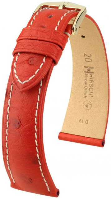 Červený kožený řemínek Hirsch Massai Ostrich M 04262121-1 (Pštrosí kůže) Hirsch Selection 14 mm