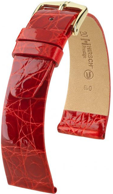 Červený kožený řemínek Hirsch Prestige L 02208020-1 (Krokodýlí kůže) Hirsch Selection 16 mm