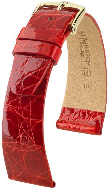 Červený kožený řemínek Hirsch Prestige M 02208120-1 (Krokodýlí kůže) Hirsch Selection 12 mm