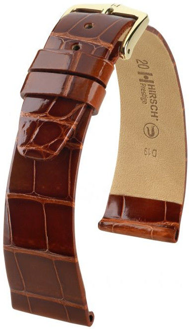 Hnědý kožený řemínek Hirsch Prestige L 02207070-1 (Aligátoří kůže) Hirsch Selection 17 mm