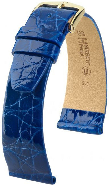 Modrý kožený řemínek Hirsch Prestige L 02208085-1 (Krokodýlí kůže) Hirsch Selection 17 mm