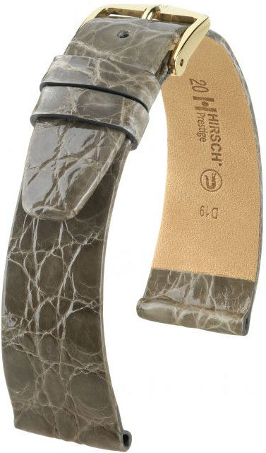Šedý kožený řemínek Hirsch Prestige L 02208030-1 (Krokodýlí kůže) Hirsch Selection 17 mm