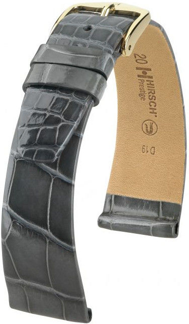 Šedý kožený řemínek Hirsch Prestige M 02307130-1 (Aligátoří kůže) Hirsch Selection 14 mm (spona 12mm)