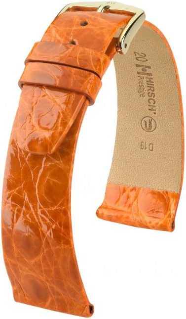 Tmavě oranžový kožený řemínek Hirsch Prestige L 02208076-1 (Krokodýlí kůže) Hirsch Selection 17 mm