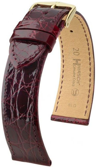 Vínový kožený řemínek Hirsch Genuine Croco L 01808060-1 (Krokodýlí kůže) Hirsch Collection 17 mm