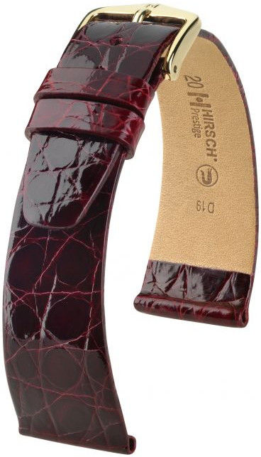 Vínový kožený řemínek Hirsch Prestige L 02208060-1 (Krokodýlí kůže) Hirsch Selection 17 mm
