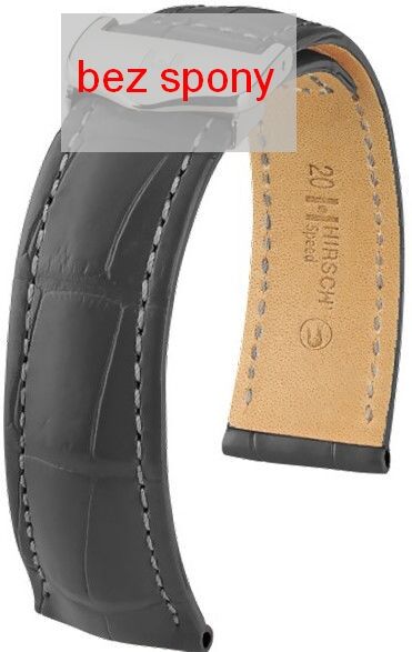 Šedý kožený řemínek Hirsch Speed 07507439-2 (Aligátoří kůže) Hirsch Selection 20 mm (spona 18 mm)